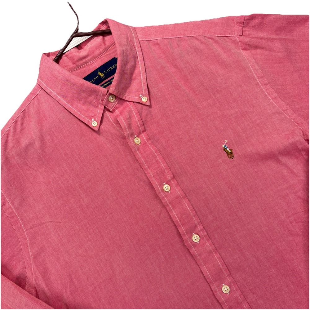 Ralph Lauren Shirt Mens L Pink/salmon Chambray Oxford Flesh Pony Business Preppy